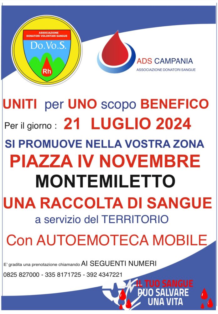 Dona il tuo sangue a Montemiletto il 21 luglio 2024